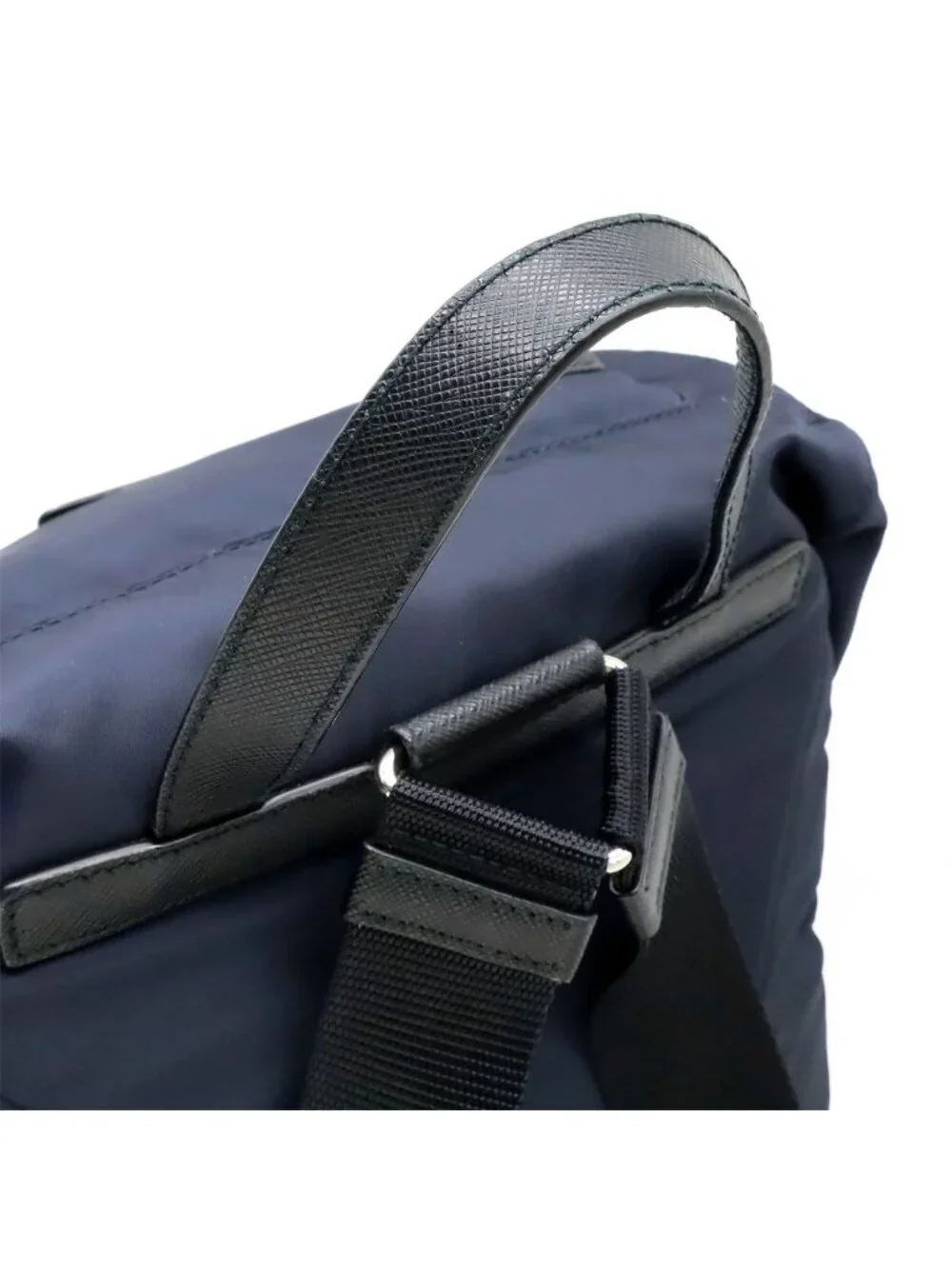Prada Backpack Shoulder Bag Nylon Leather Blue Nero Black Silver